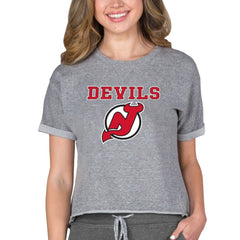 New Jersey Devils Concepts Sport Women's Tri-Blend Mainstream Terry Short Sleeve Sweatshirt Top Sale