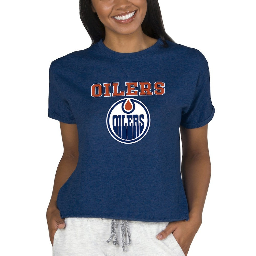 Edmonton Oilers Concepts Sport Women's Tri-Blend Mainstream Terry Short Sleeve Sweatshirt Top On Sale
