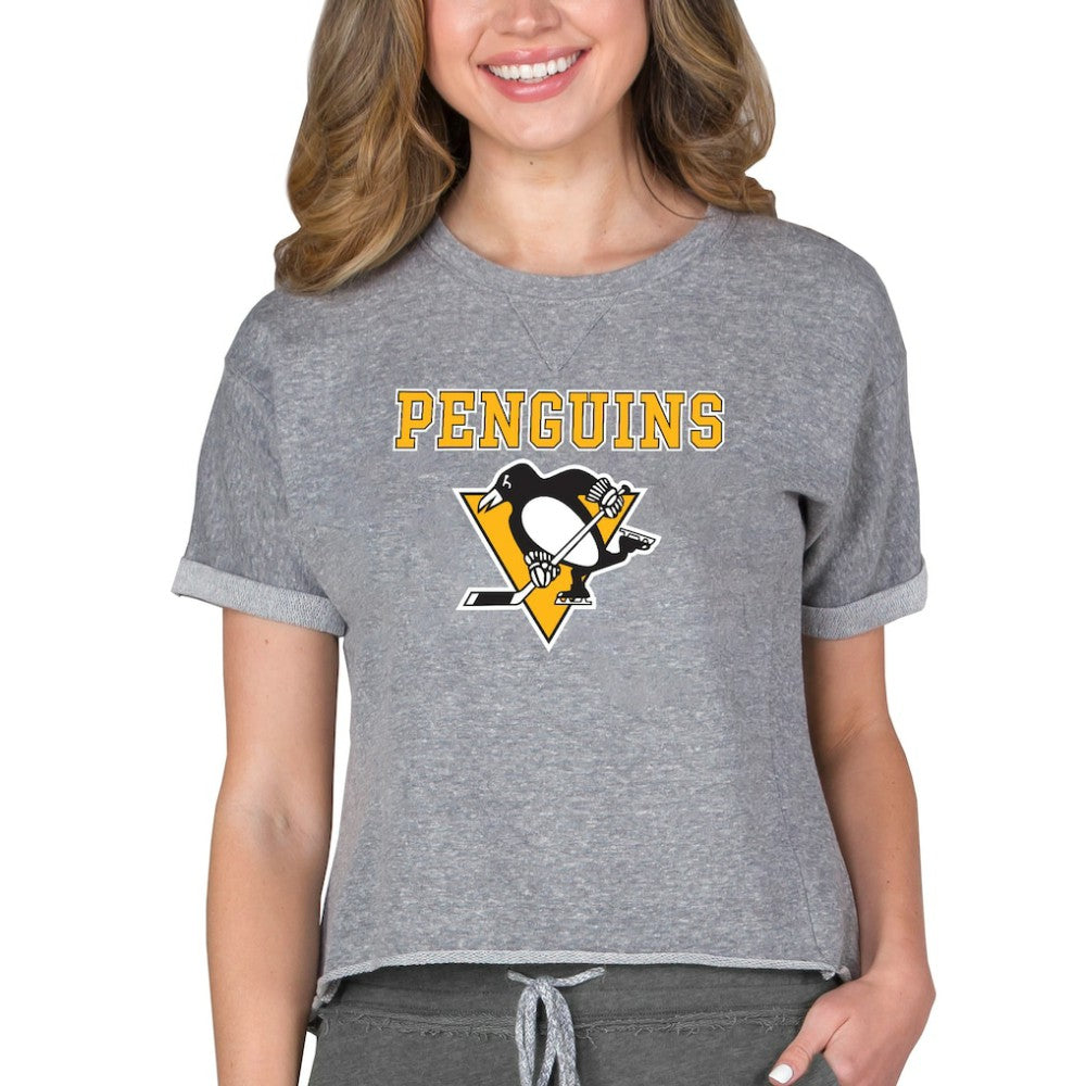 Pittsburgh Penguins Concepts Sport Women's Tri-Blend Mainstream Terry Short Sleeve Sweatshirt Top Outlet