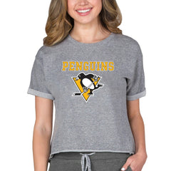 Pittsburgh Penguins Concepts Sport Women's Tri-Blend Mainstream Terry Short Sleeve Sweatshirt Top Outlet