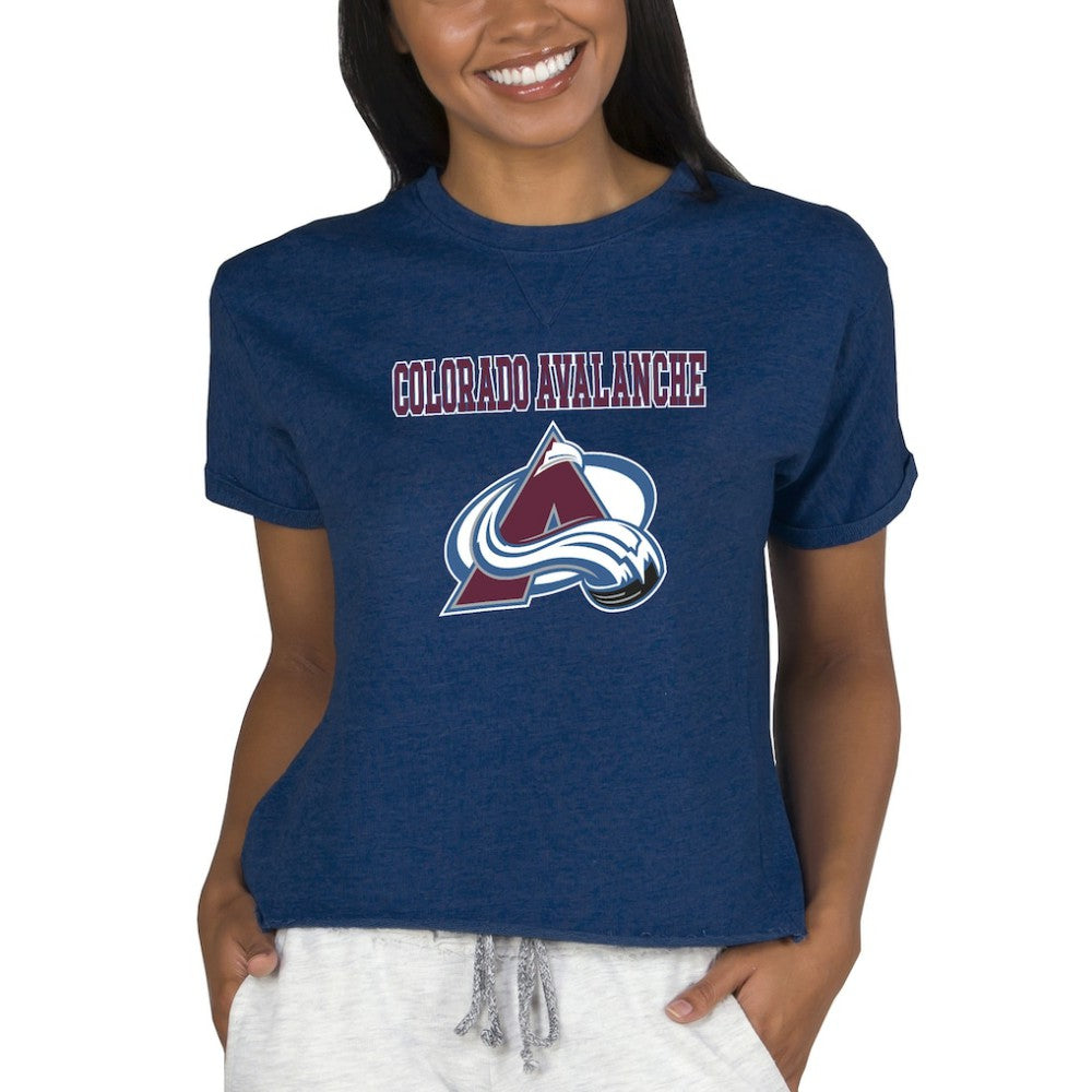 Colorado Avalanche Concepts Sport Women's Tri-Blend Mainstream Terry Short Sleeve Sweatshirt Top Outlet