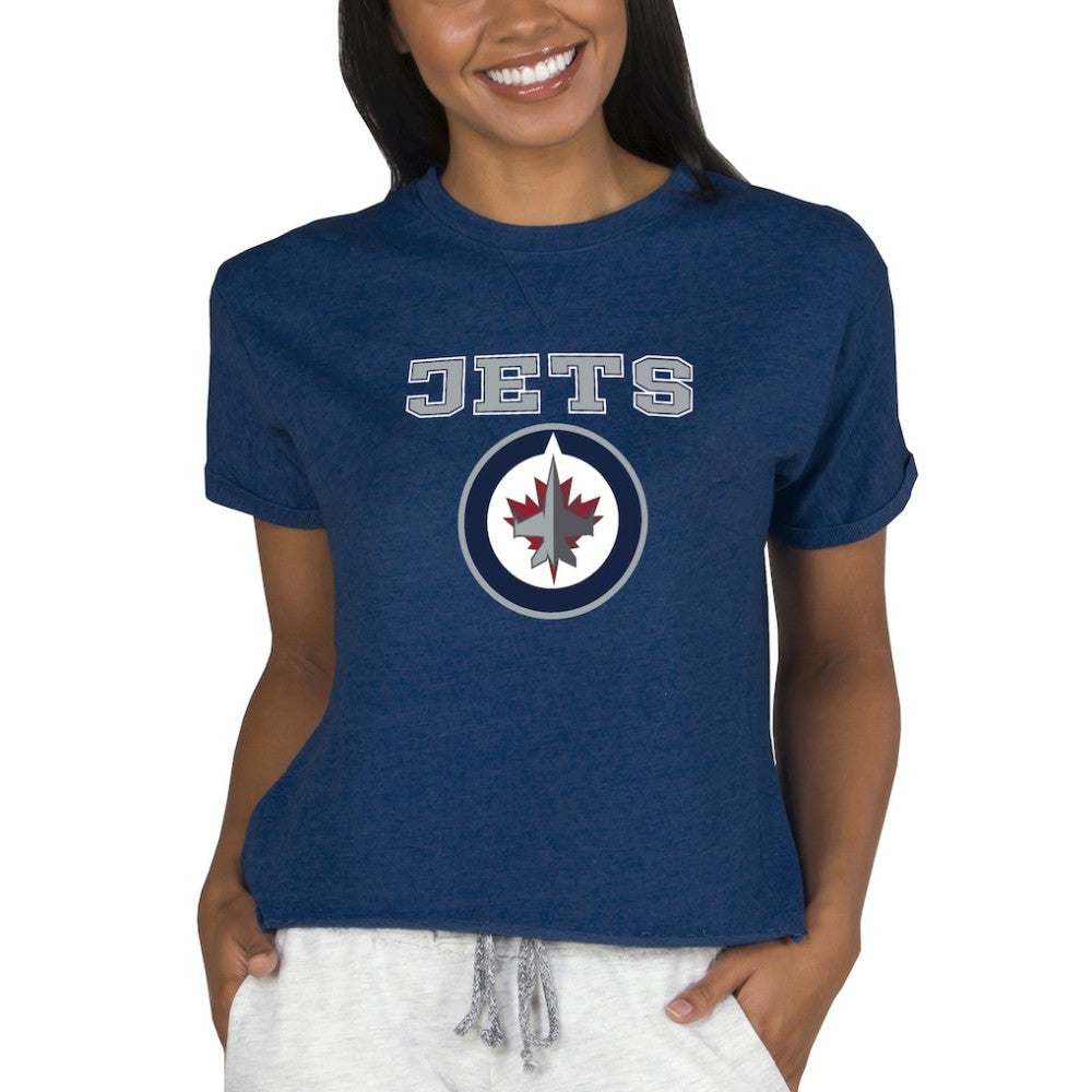 Winnipeg Jets Concepts Sport Women's Tri-Blend Mainstream Terry Short Sleeve Sweatshirt Top Outlet