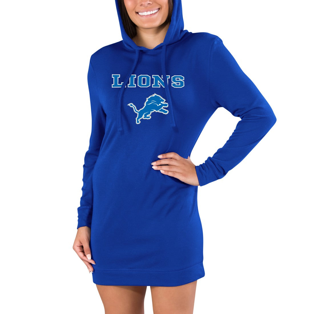 Detroit Lions  Concepts Sport Women's Gather Long Sleeve Hoodie Nightshirt