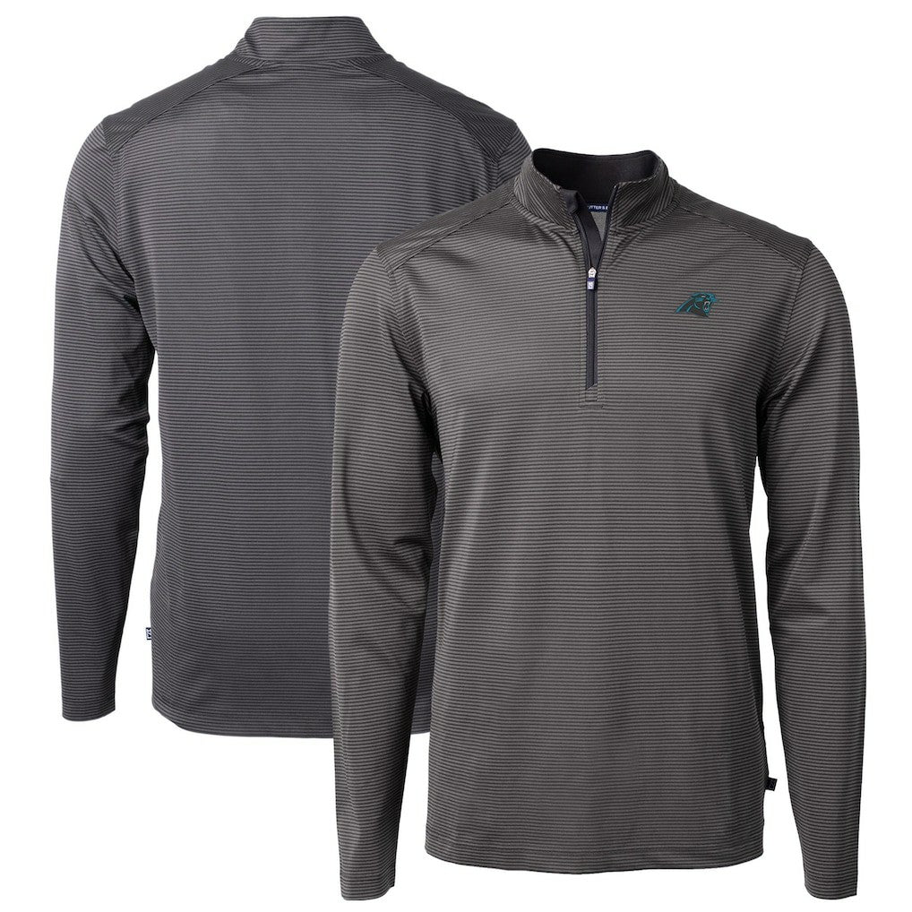 Carolina Panthers  Cutter & Buck Virtue Eco Pique Micro Stripe Recycled Quarter-Zip Pullover Top