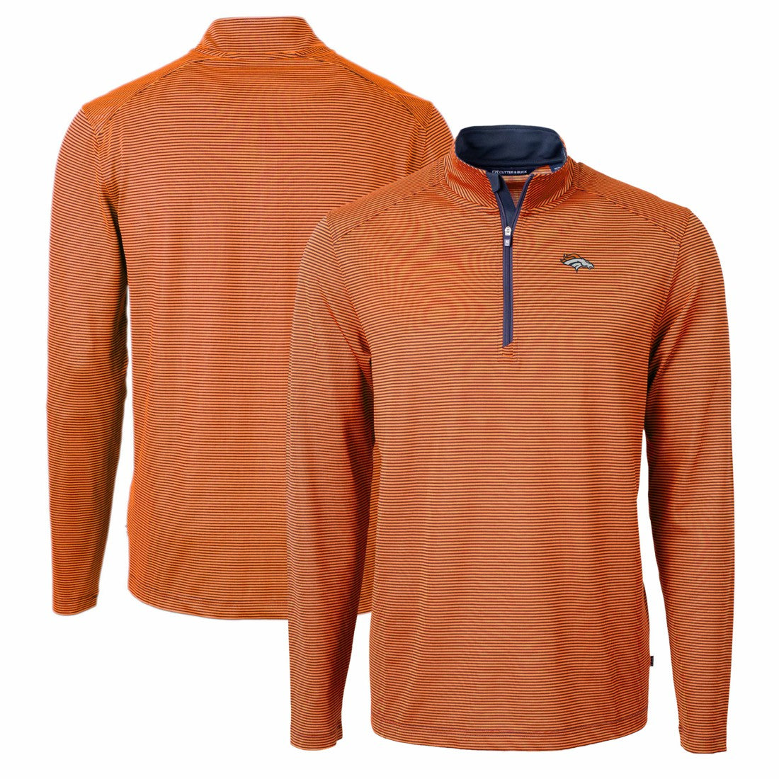 Denver Broncos  Cutter & Buck Virtue Eco Pique Micro Stripe Recycled Quarter-Zip Pullover Top