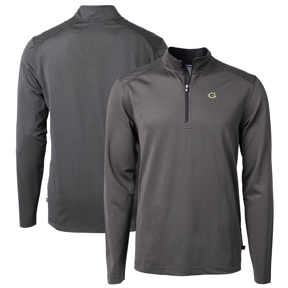 Green Bay Packers  Cutter & Buck Virtue Eco Pique Micro Stripe Recycled Quarter-Zip Pullover Top