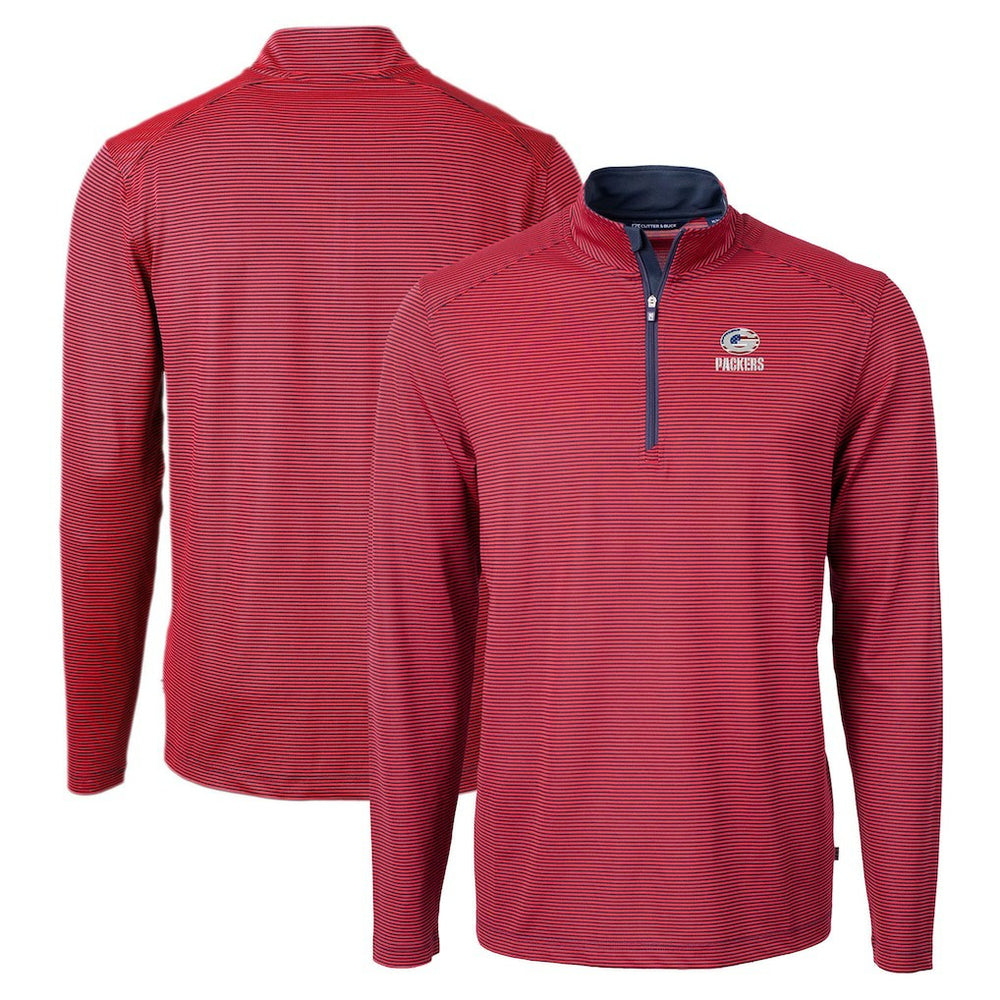 Green Bay Packers  Cutter & Buck Virtue Eco Pique Micro Stripe Recycled Quarter-Zip Pullover Top
