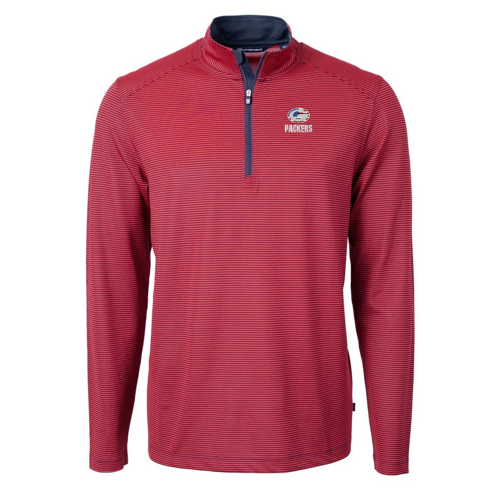 Green Bay Packers  Cutter & Buck Virtue Eco Pique Micro Stripe Recycled Quarter-Zip Pullover Top