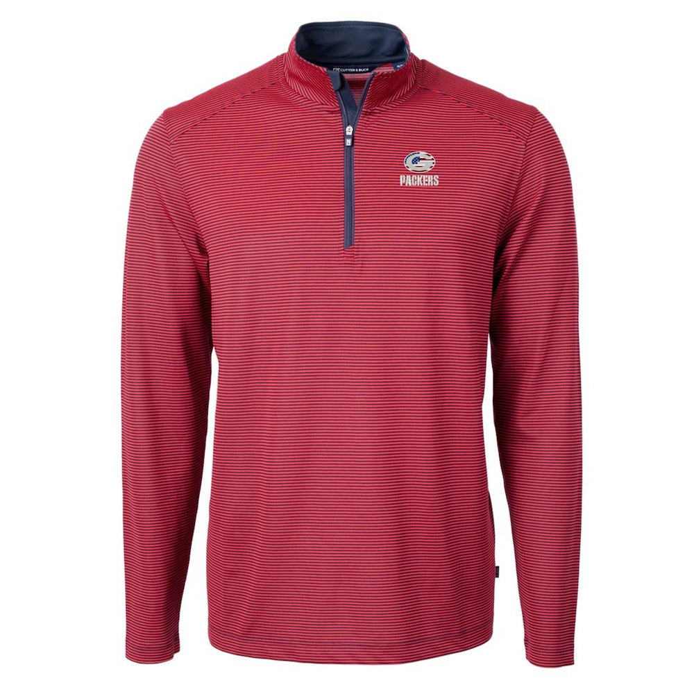 Green Bay Packers  Cutter & Buck Virtue Eco Pique Micro Stripe Recycled Quarter-Zip Pullover Top