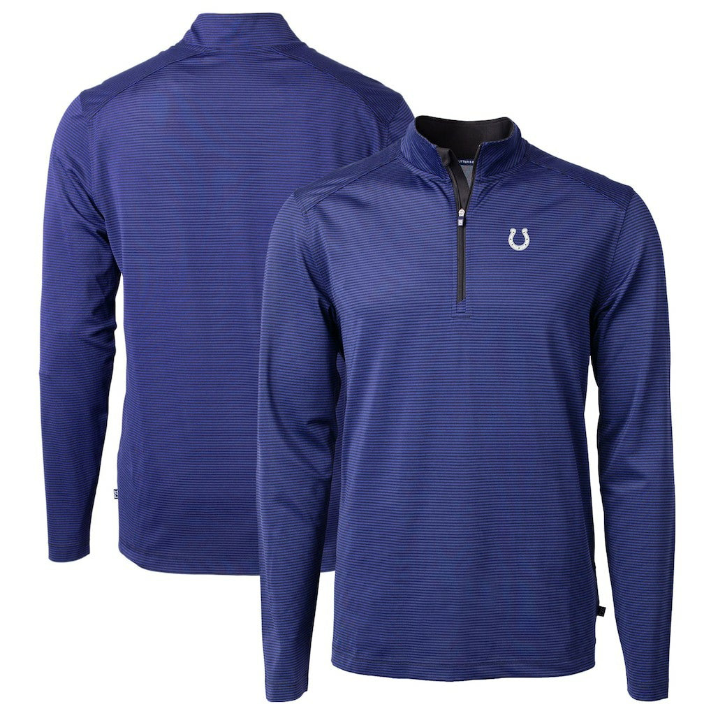 Indianapolis Colts  Cutter & Buck Virtue Eco Pique Micro Stripe Recycled Quarter-Zip Pullover Top