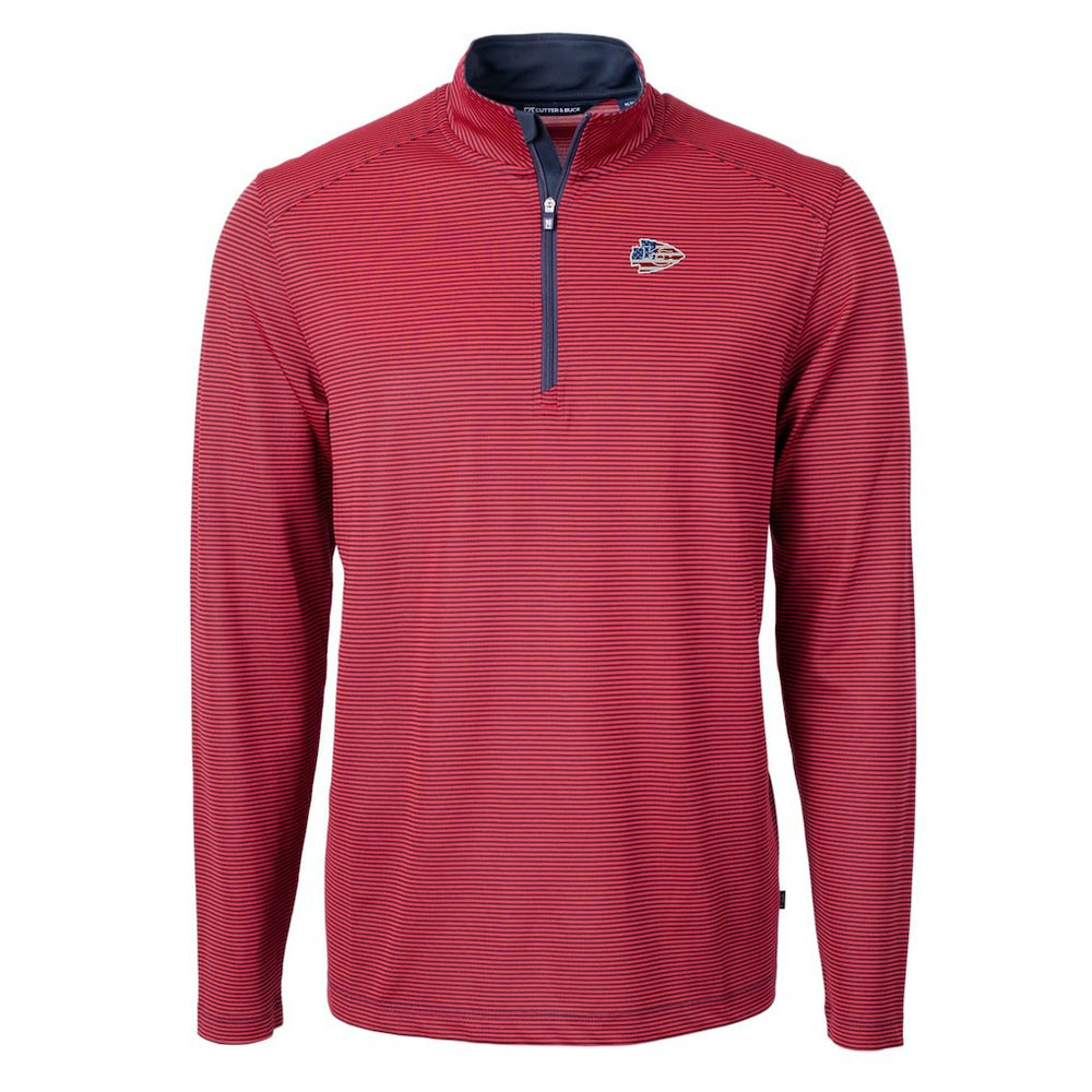 Kansas City Chiefs  Cutter & Buck Virtue Eco Pique Micro Stripe Recycled Quarter-Zip Pullover Top
