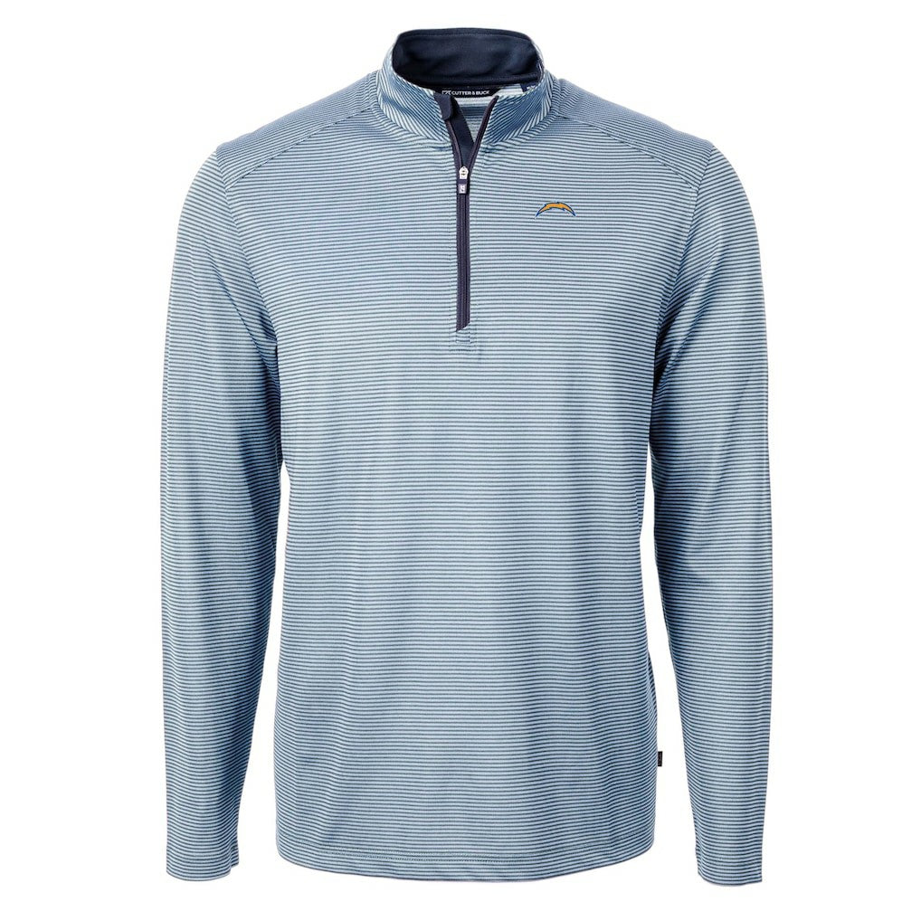 Los Angeles Chargers  Cutter & Buck Virtue Eco Pique Micro Stripe Recycled Quarter-Zip Pullover Top