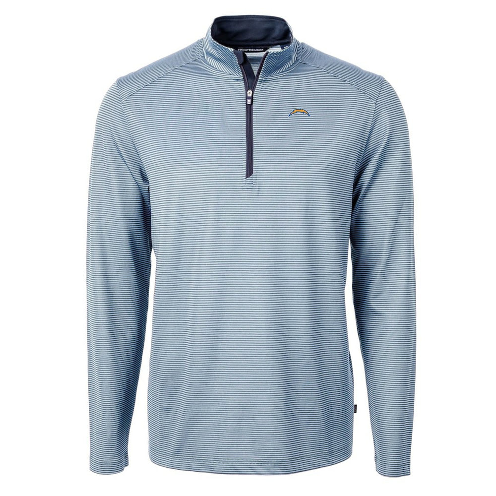 Los Angeles Chargers  Cutter & Buck Virtue Eco Pique Micro Stripe Recycled Quarter-Zip Pullover Top