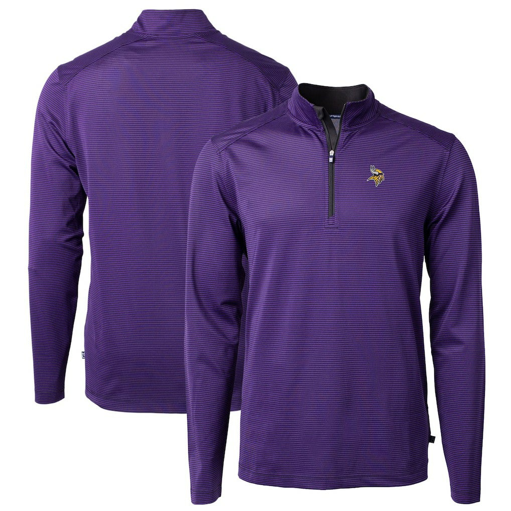 Minnesota Vikings  Cutter & Buck Virtue Eco Pique Micro Stripe Recycled Quarter-Zip Pullover Top