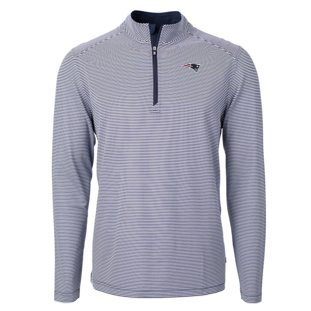 New England Patriots  Cutter & Buck Virtue Eco Pique Micro Stripe Recycled Quarter-Zip Pullover Top