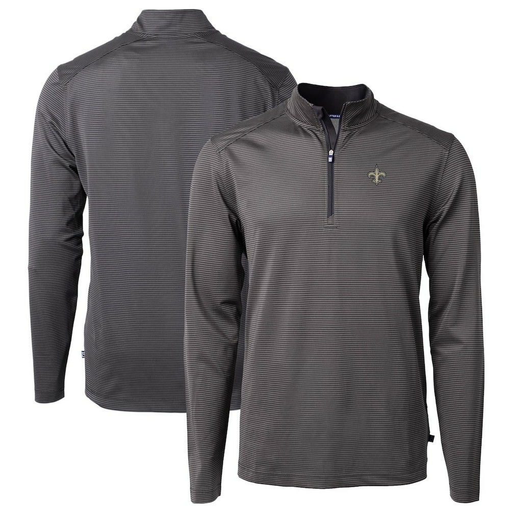 New Orleans Saints  Cutter & Buck Virtue Eco Pique Micro Stripe Recycled Quarter-Zip Pullover Top