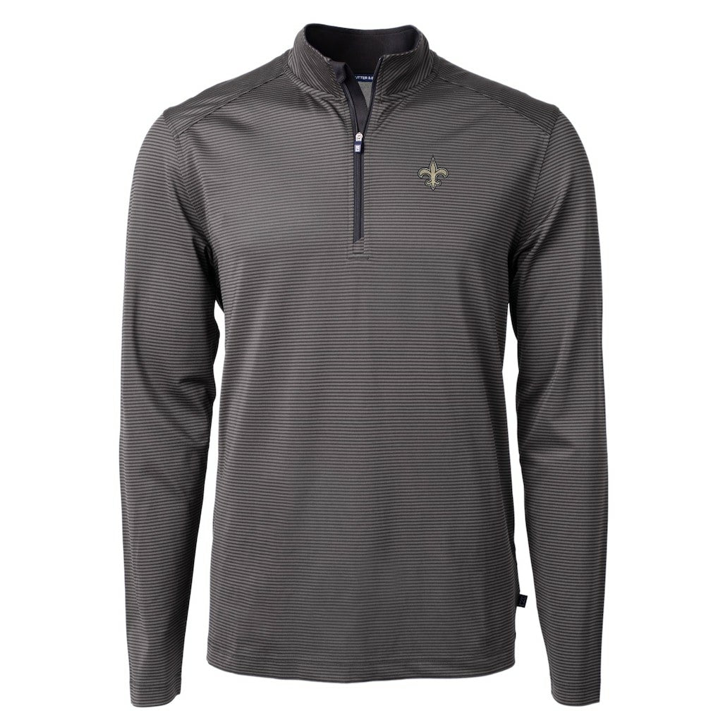 New Orleans Saints  Cutter & Buck Virtue Eco Pique Micro Stripe Recycled Quarter-Zip Pullover Top