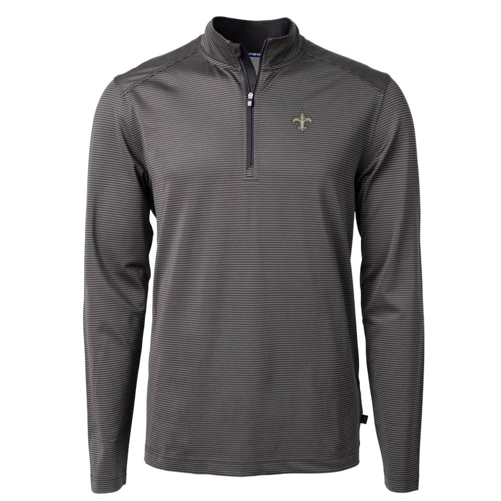 New Orleans Saints  Cutter & Buck Virtue Eco Pique Micro Stripe Recycled Quarter-Zip Pullover Top