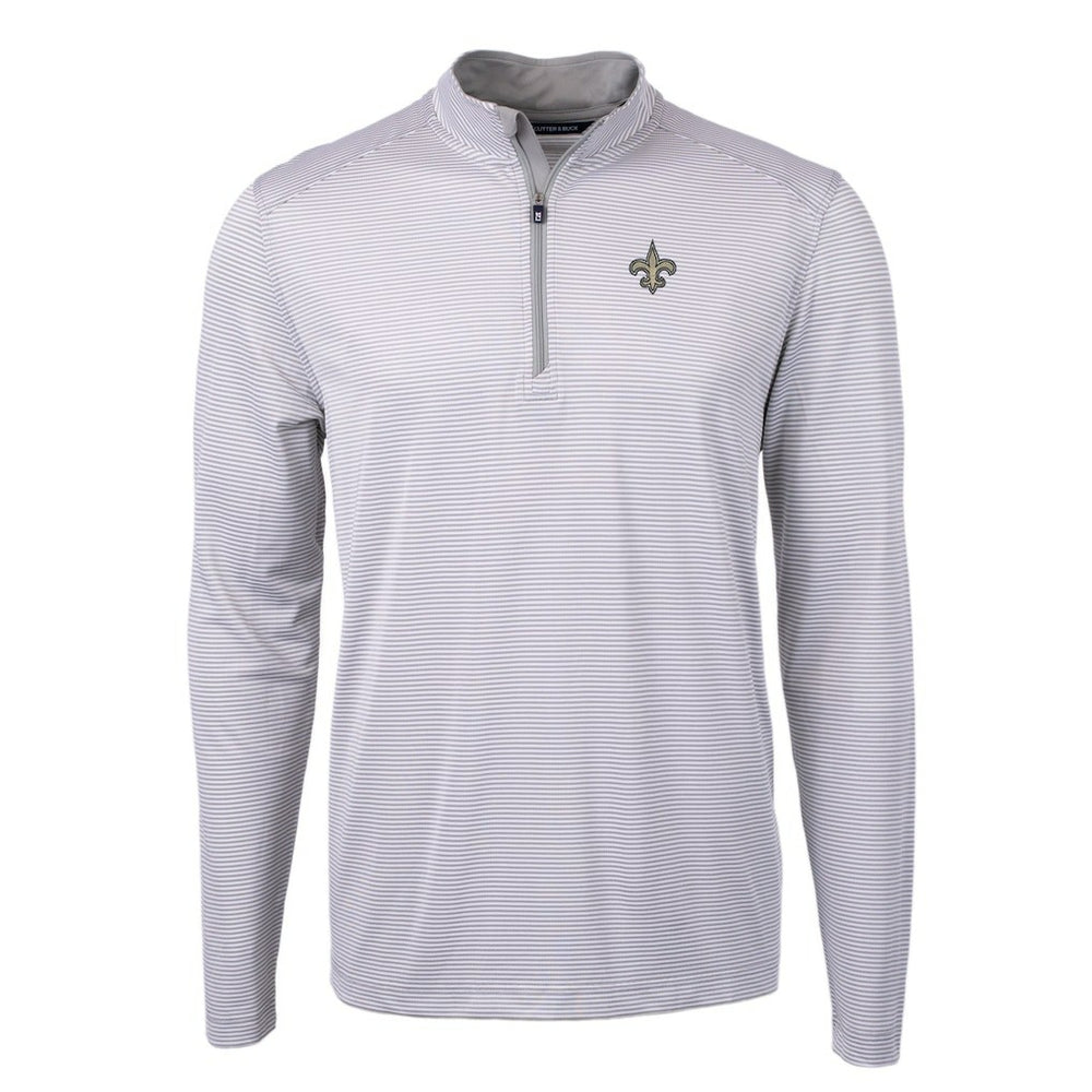 New Orleans Saints  Cutter & Buck Virtue Eco Pique Micro Stripe Recycled Quarter-Zip Pullover Top