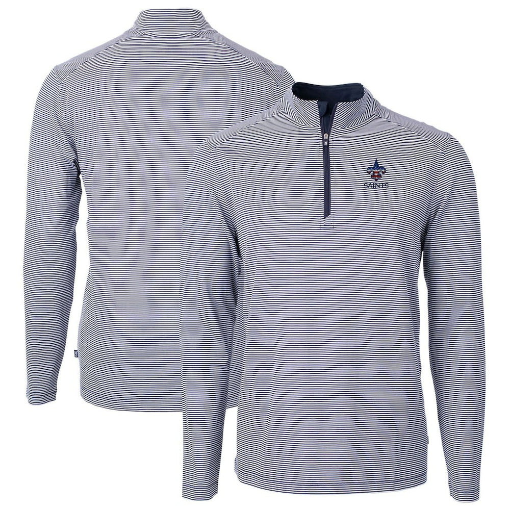New Orleans Saints  Cutter & Buck Virtue Eco Pique Micro Stripe Recycled Quarter-Zip Pullover Top