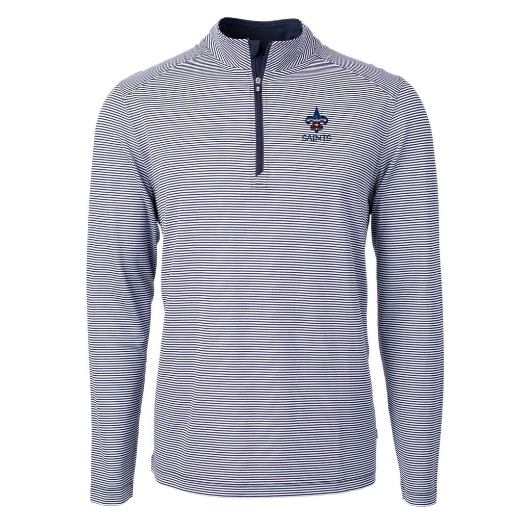 New Orleans Saints  Cutter & Buck Virtue Eco Pique Micro Stripe Recycled Quarter-Zip Pullover Top