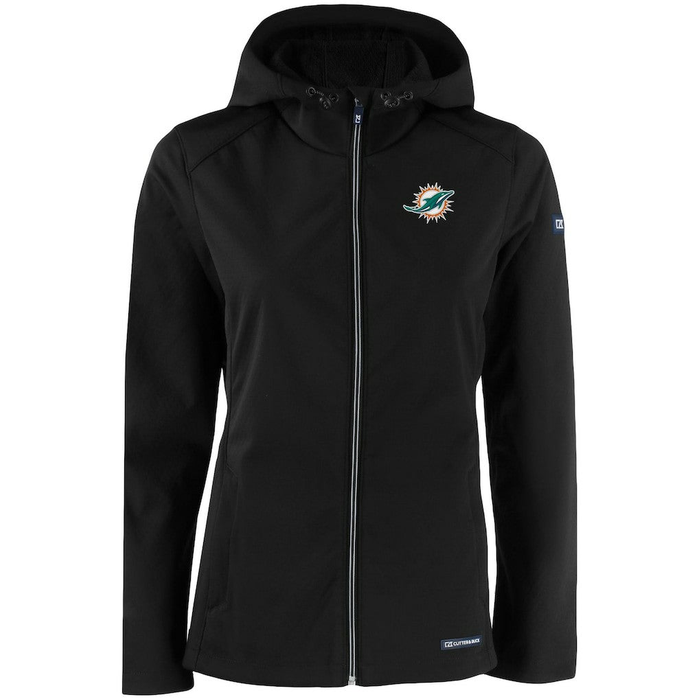 Miami Dolphins  Cutter & Buck Women's Evoke Eco Softshell Recycled Full-Zip Hooded Jacket