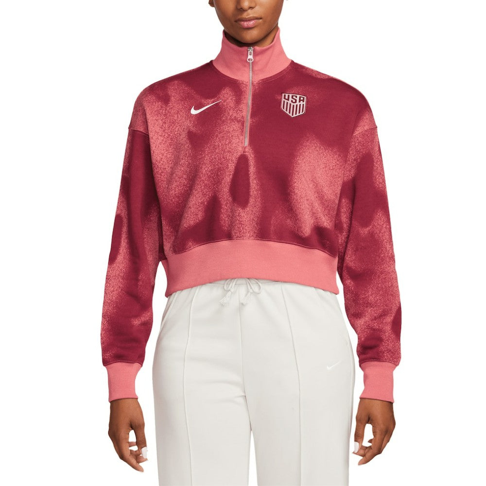 USMNT Women's Phoenix Fleece Cropped Quarter-Zip Jacket Pink - Nike