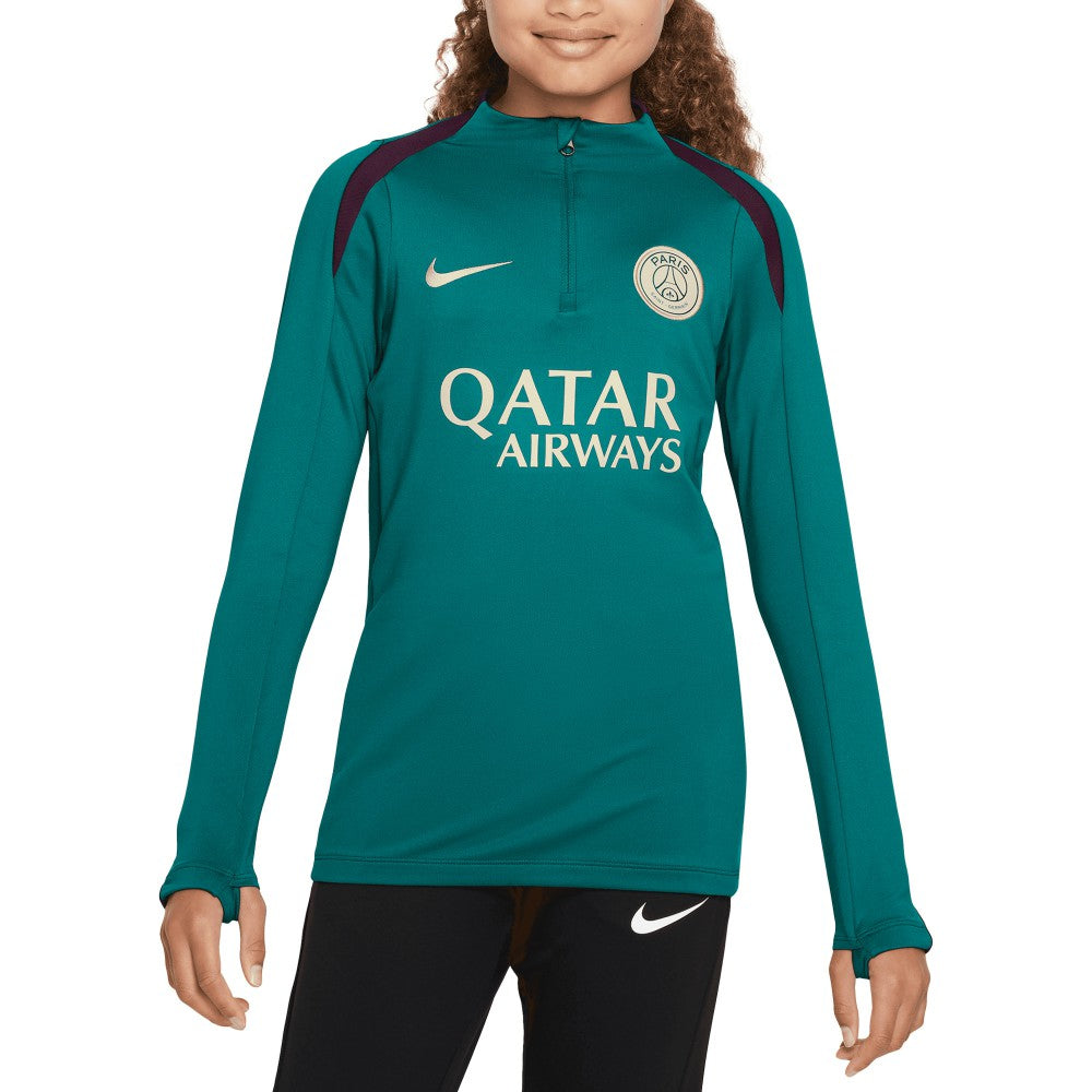 Paris Saint-Germain Youth 2024/25 Strike Drill Quarter-Zip Long Sleeve Performance Training Top Teal - Nike