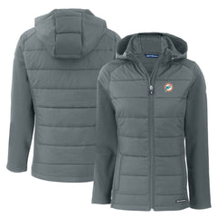 Miami Dolphins  Cutter & Buck Women's Throwback Evoke Hybrid Eco Softshell Recycled Full-Zip Hoodie Jacket