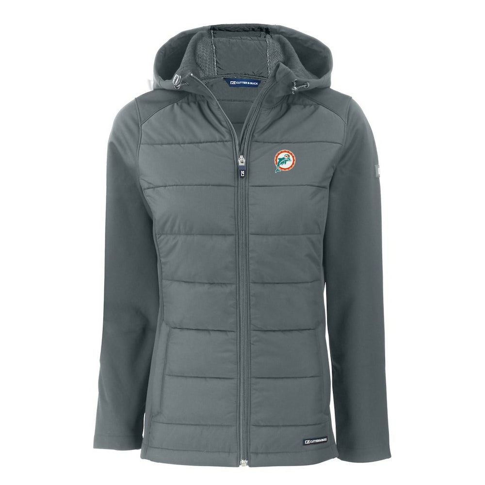 Miami Dolphins  Cutter & Buck Women's Throwback Evoke Hybrid Eco Softshell Recycled Full-Zip Hoodie Jacket