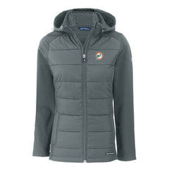 Miami Dolphins  Cutter & Buck Women's Throwback Evoke Hybrid Eco Softshell Recycled Full-Zip Hoodie Jacket