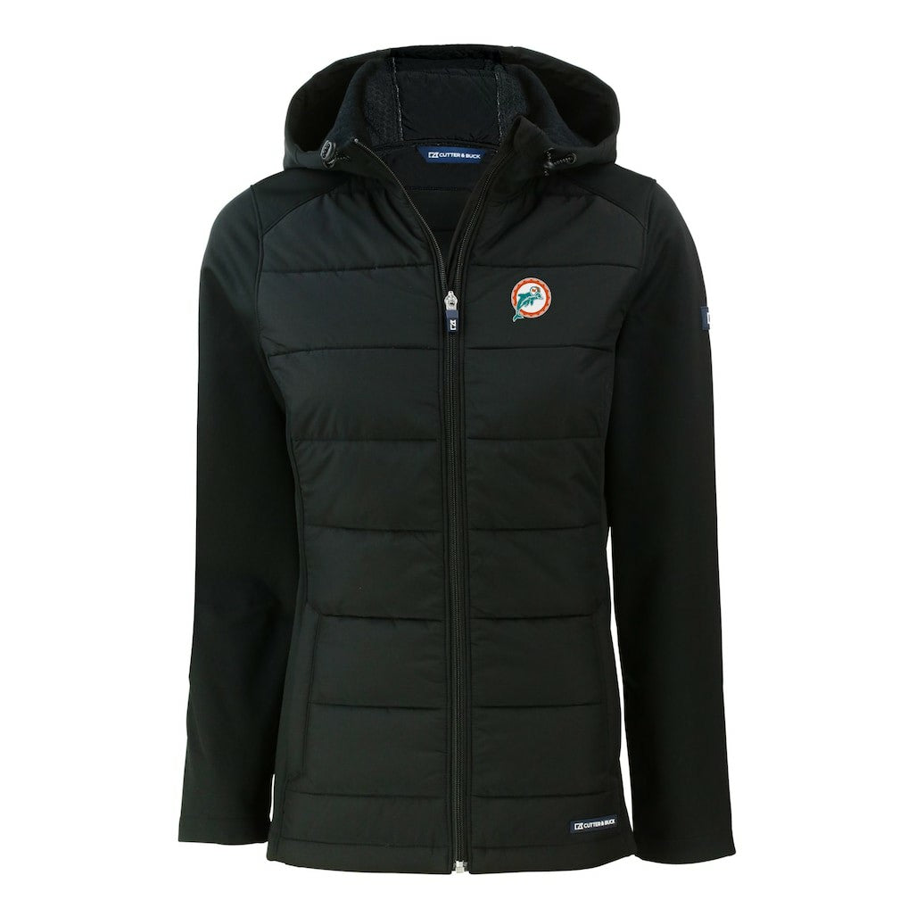 Miami Dolphins  Cutter & Buck Women's Throwback Evoke Hybrid Eco Softshell Recycled Full-Zip Hoodie Jacket