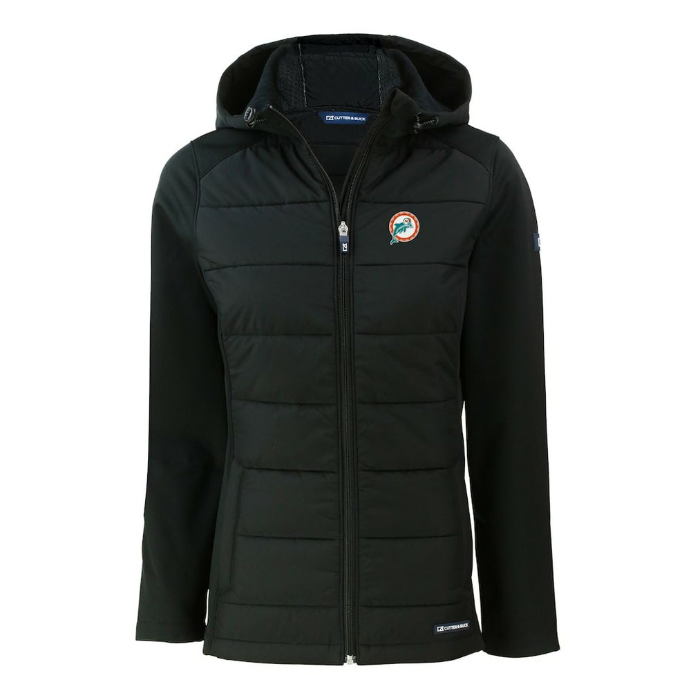 Miami Dolphins  Cutter & Buck Women's Throwback Evoke Hybrid Eco Softshell Recycled Full-Zip Hoodie Jacket