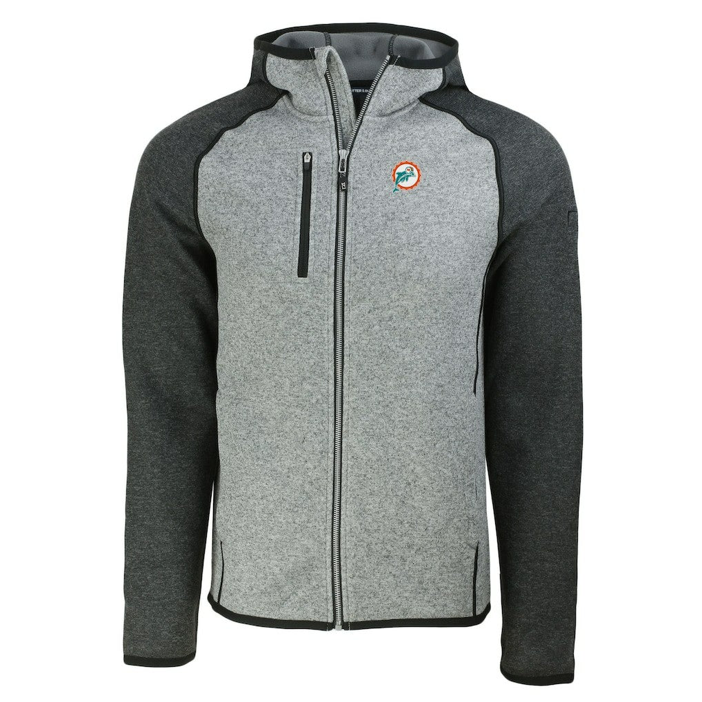Miami Dolphins  Cutter & Buck Throwback Mainsail Sweater-Knit Full-Zip Hoodie