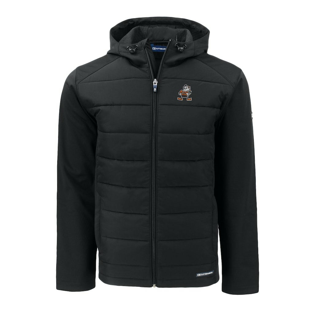 Cleveland Browns  Cutter & Buck Throwback Evoke Hybrid Eco Softshell Recycled Full-Zip Hoodie Jacket