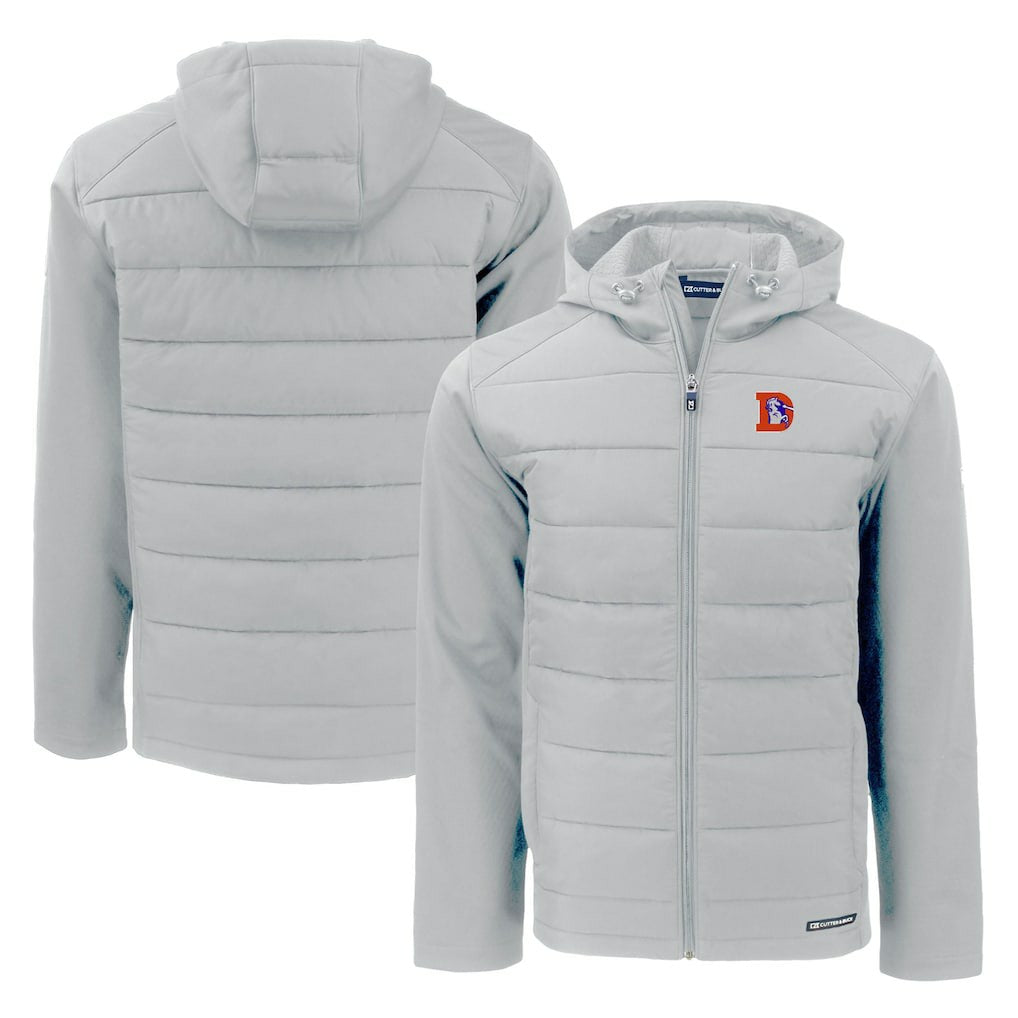 Denver Broncos  Cutter & Buck Throwback Evoke Hybrid Eco Softshell Recycled Full-Zip Hoodie Jacket