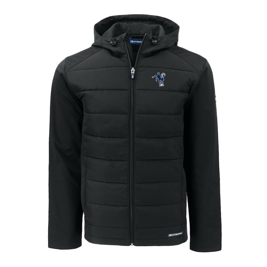 Indianapolis Colts  Cutter & Buck Throwback Evoke Hybrid Eco Softshell Recycled Full-Zip Hoodie Jacket