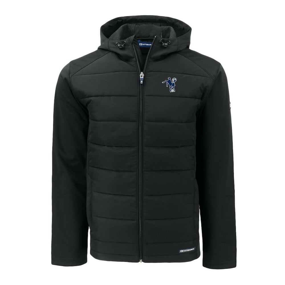 Indianapolis Colts  Cutter & Buck Throwback Evoke Hybrid Eco Softshell Recycled Full-Zip Hoodie Jacket