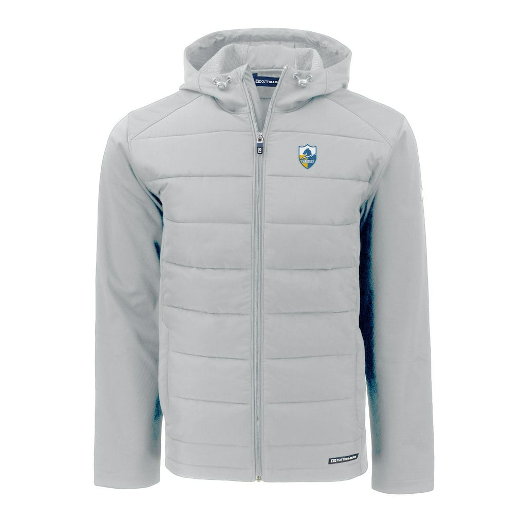 Los Angeles Chargers  Cutter & Buck Throwback Evoke Hybrid Eco Softshell Recycled Full-Zip Hoodie Jacket