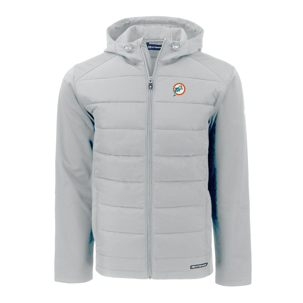 Miami Dolphins  Cutter & Buck Throwback Evoke Hybrid Eco Softshell Recycled Full-Zip Hoodie Jacket