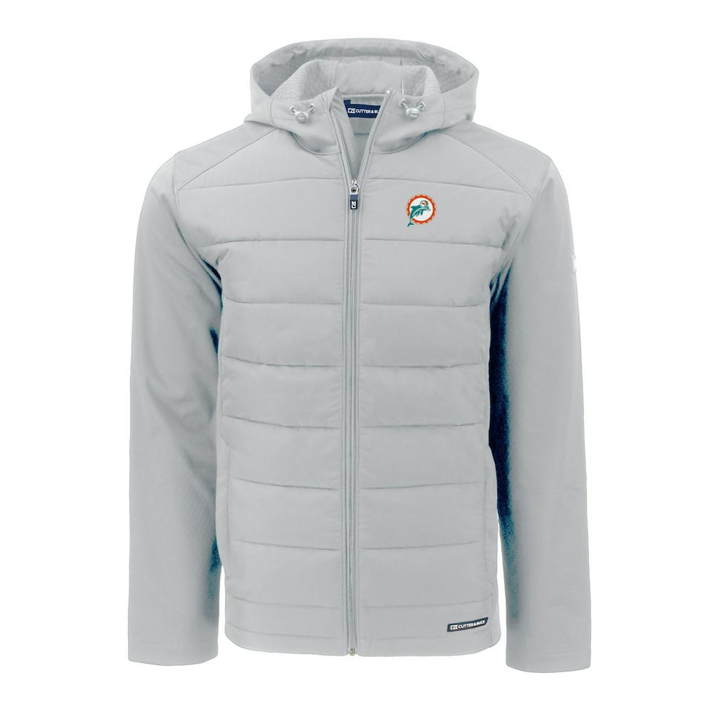 Miami Dolphins  Cutter & Buck Throwback Evoke Hybrid Eco Softshell Recycled Full-Zip Hoodie Jacket