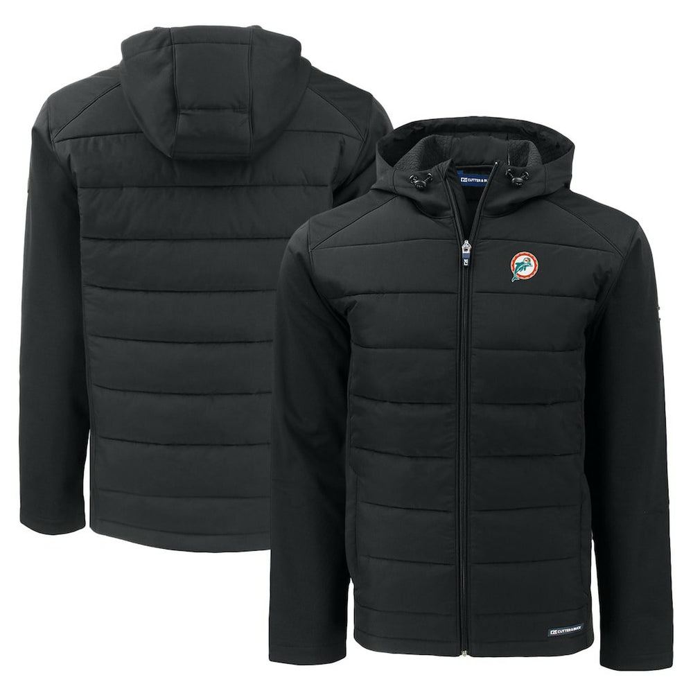 Miami Dolphins  Cutter & Buck Throwback Evoke Hybrid Eco Softshell Recycled Full-Zip Hoodie Jacket