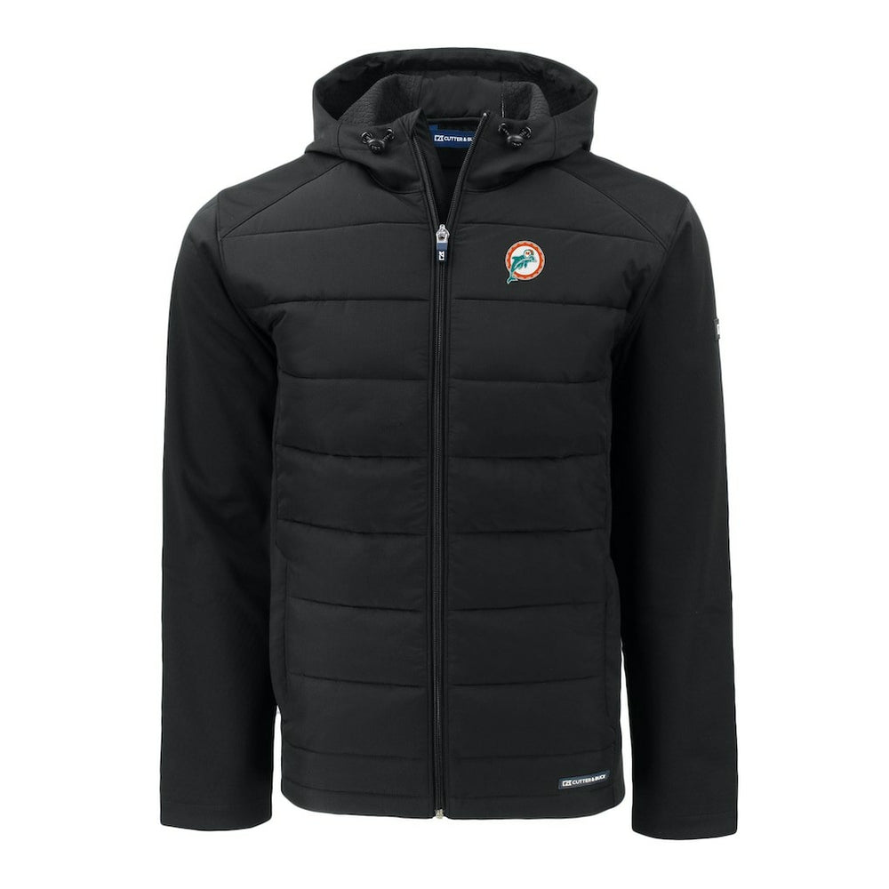 Miami Dolphins  Cutter & Buck Throwback Evoke Hybrid Eco Softshell Recycled Full-Zip Hoodie Jacket
