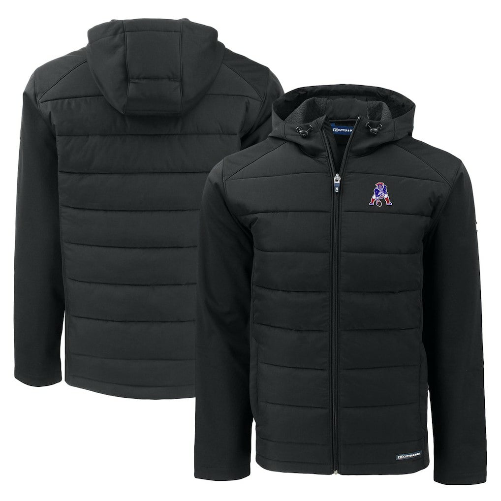 New England Patriots  Cutter & Buck Throwback Evoke Hybrid Eco Softshell Recycled Full-Zip Hoodie Jacket