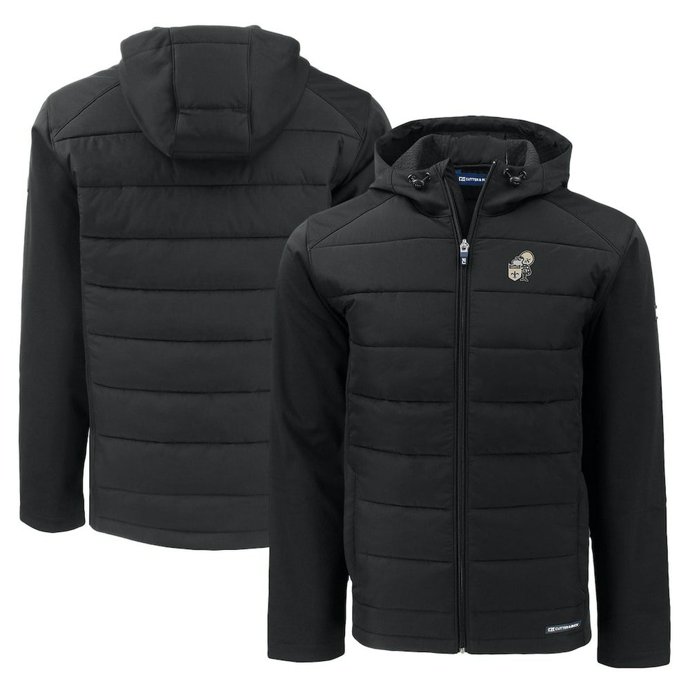 New Orleans Saints  Cutter & Buck Throwback Evoke Hybrid Eco Softshell Recycled Full-Zip Hoodie Jacket