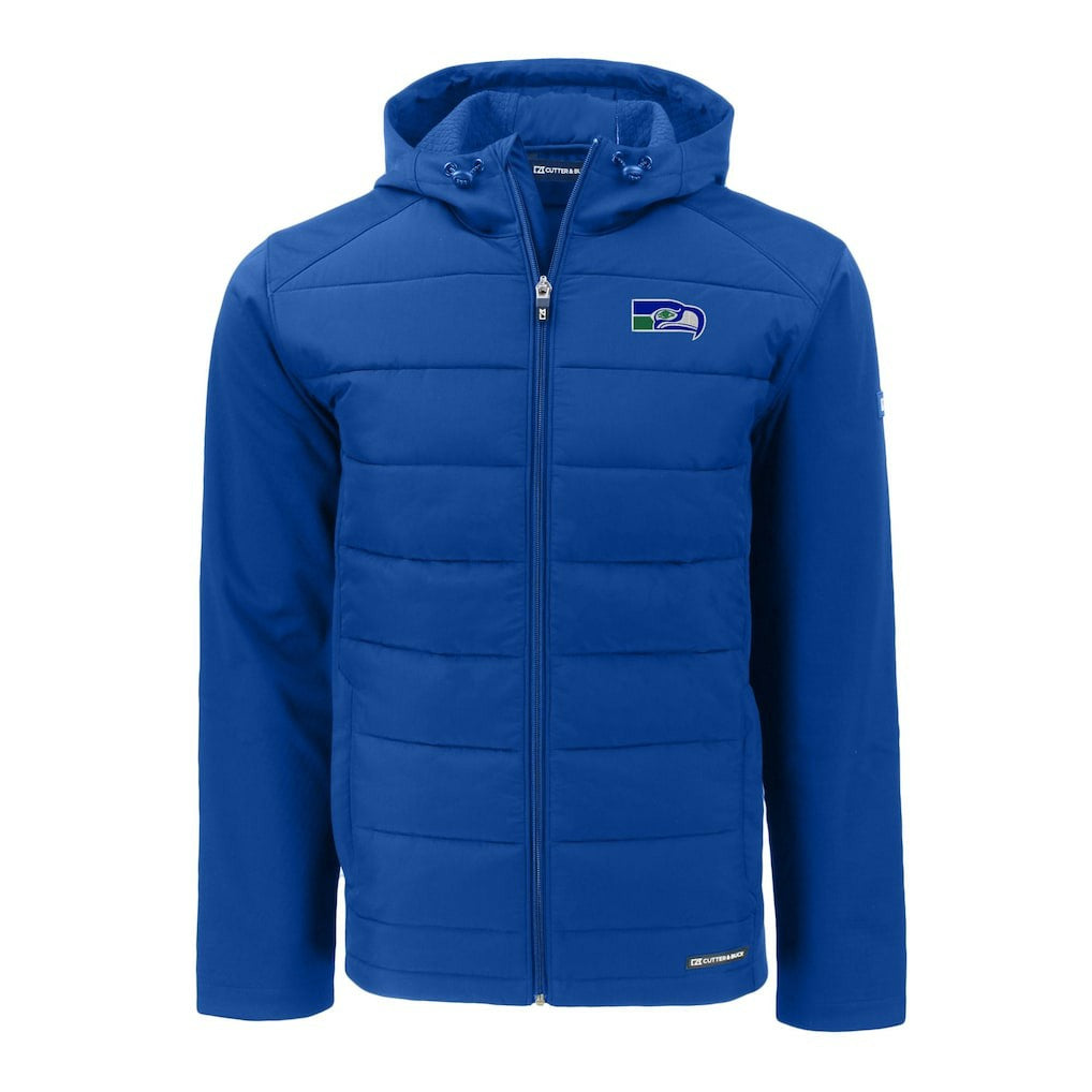 Seattle Seahawks  Cutter & Buck Throwback Evoke Hybrid Eco Softshell Recycled Full-Zip Hoodie Jacket