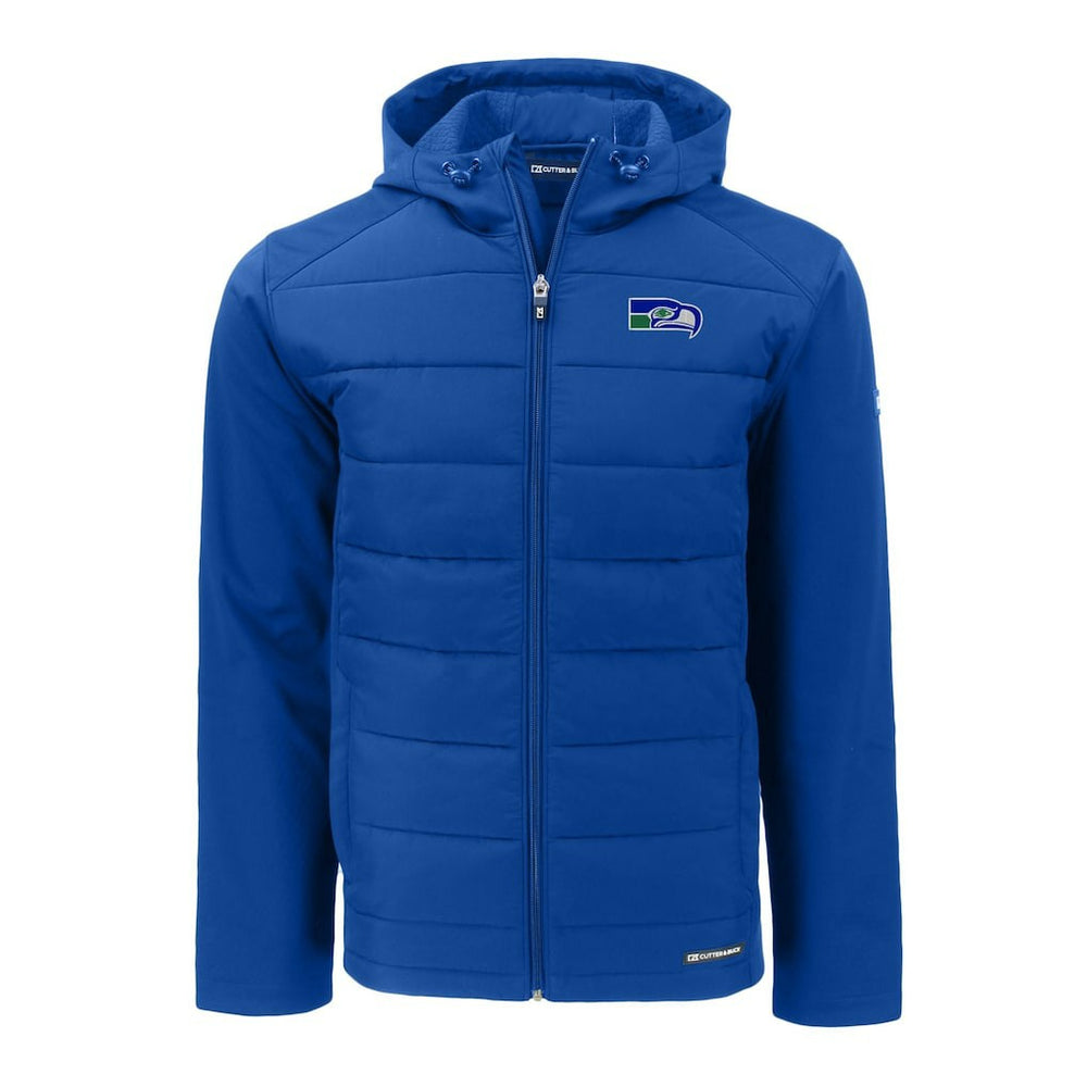 Seattle Seahawks  Cutter & Buck Throwback Evoke Hybrid Eco Softshell Recycled Full-Zip Hoodie Jacket