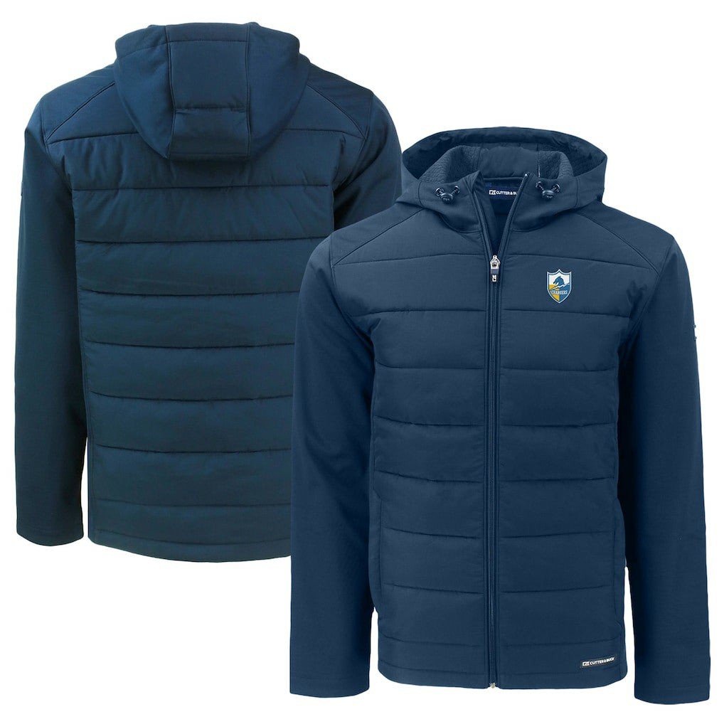 Los Angeles Chargers  Cutter & Buck Throwback Big & Tall Evoke Hybrid Eco Softshell Recycled Full-Zip Hoodie