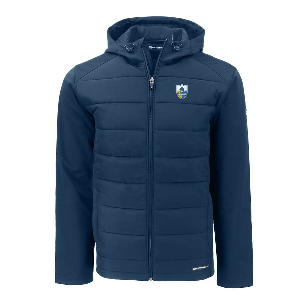 Los Angeles Chargers  Cutter & Buck Throwback Big & Tall Evoke Hybrid Eco Softshell Recycled Full-Zip Hoodie