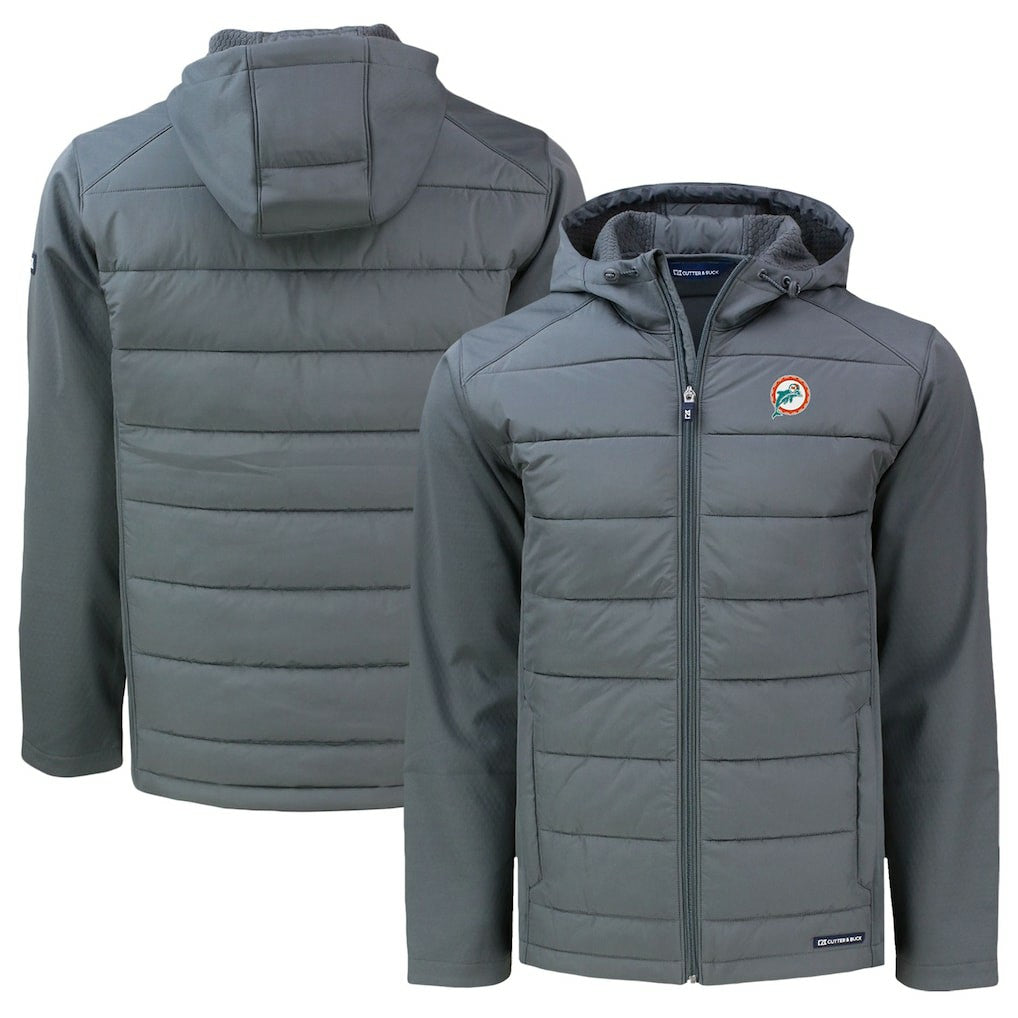 Miami Dolphins  Cutter & Buck Throwback Big & Tall Evoke Hybrid Eco Softshell Recycled Full-Zip Hoodie